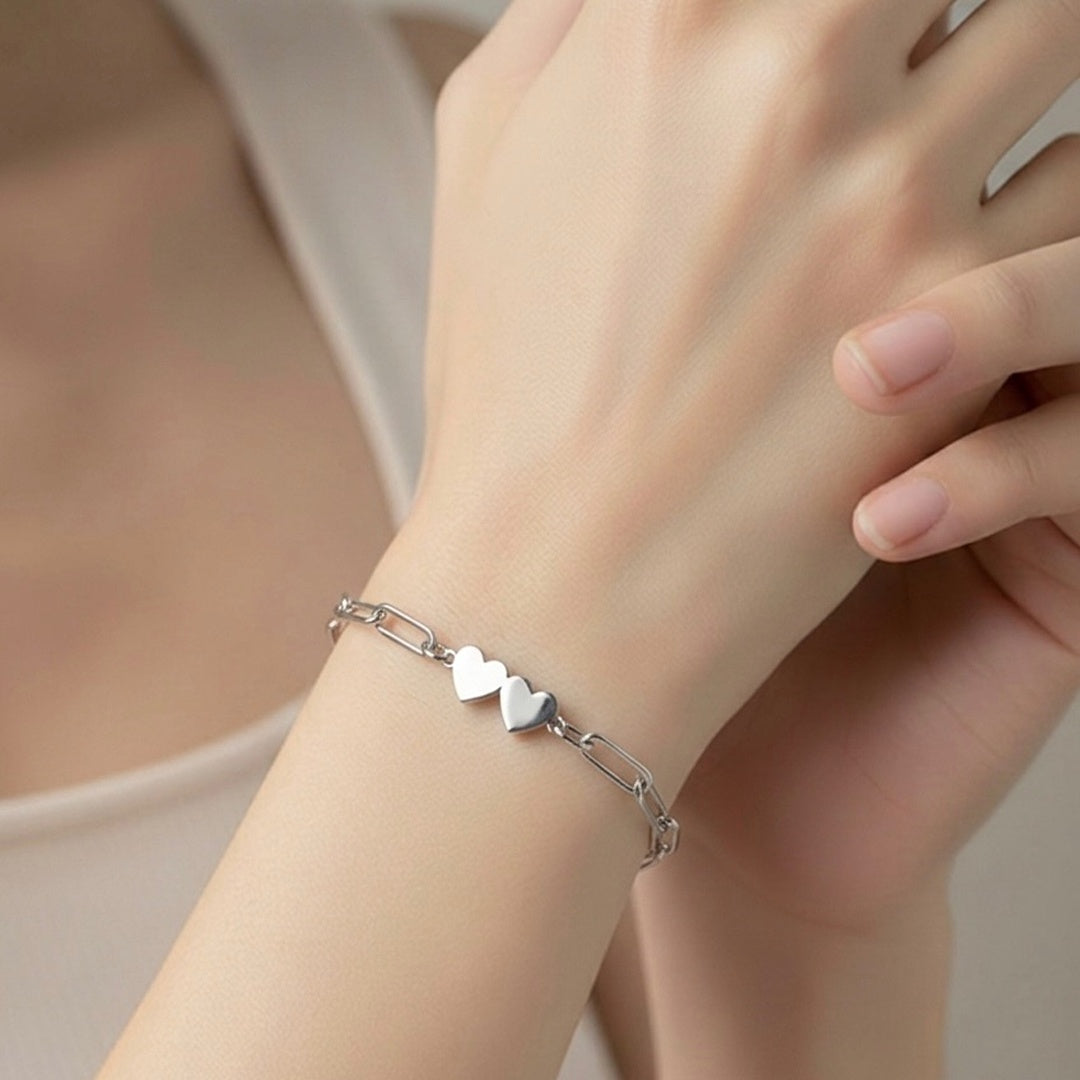 Engravable 2 Heart Paperclip Bracelet
