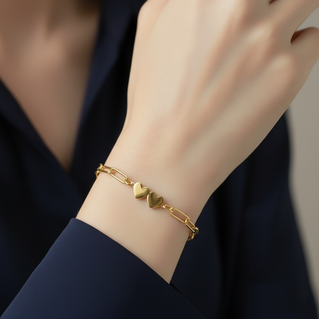 Engravable 2 Heart Paperclip Bracelet