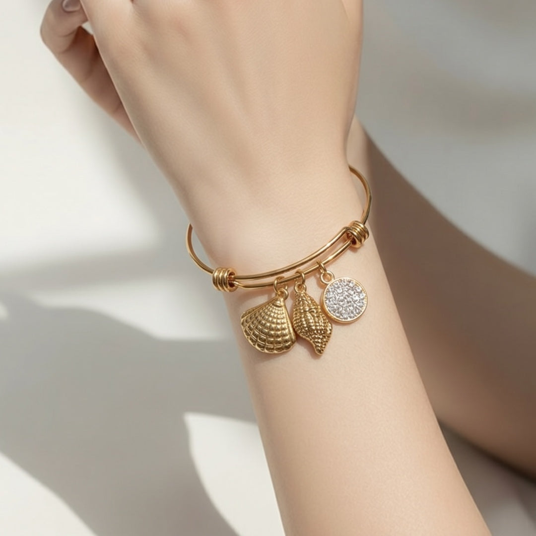 18K Gold PVD Dainty Charm Bangle