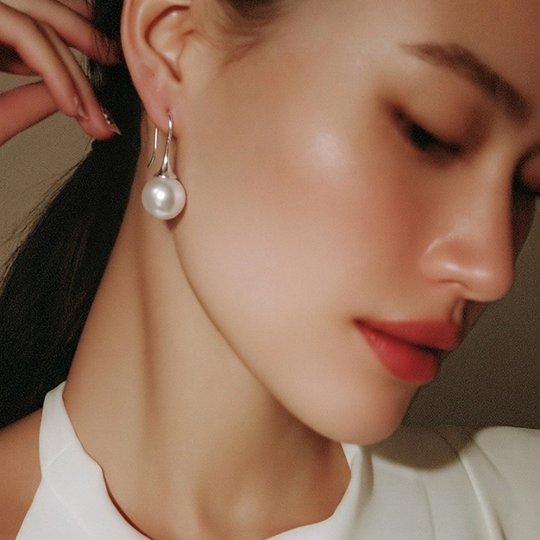 Silver Large Pearl Drop Earrings