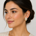 Gold Heart Pavé Pearl Studs