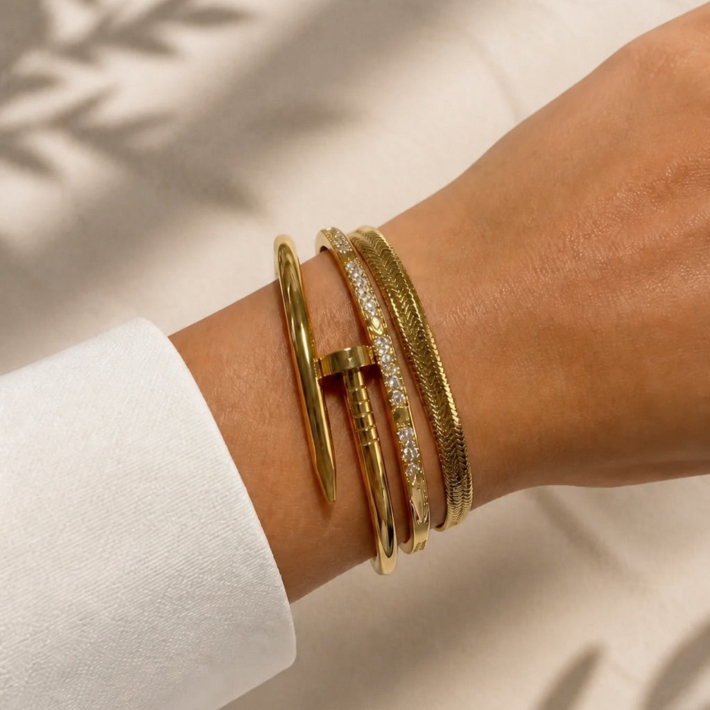 FIVE85 3-Piece 18K Gold PVD Jewelry Stacking Bracelet Set