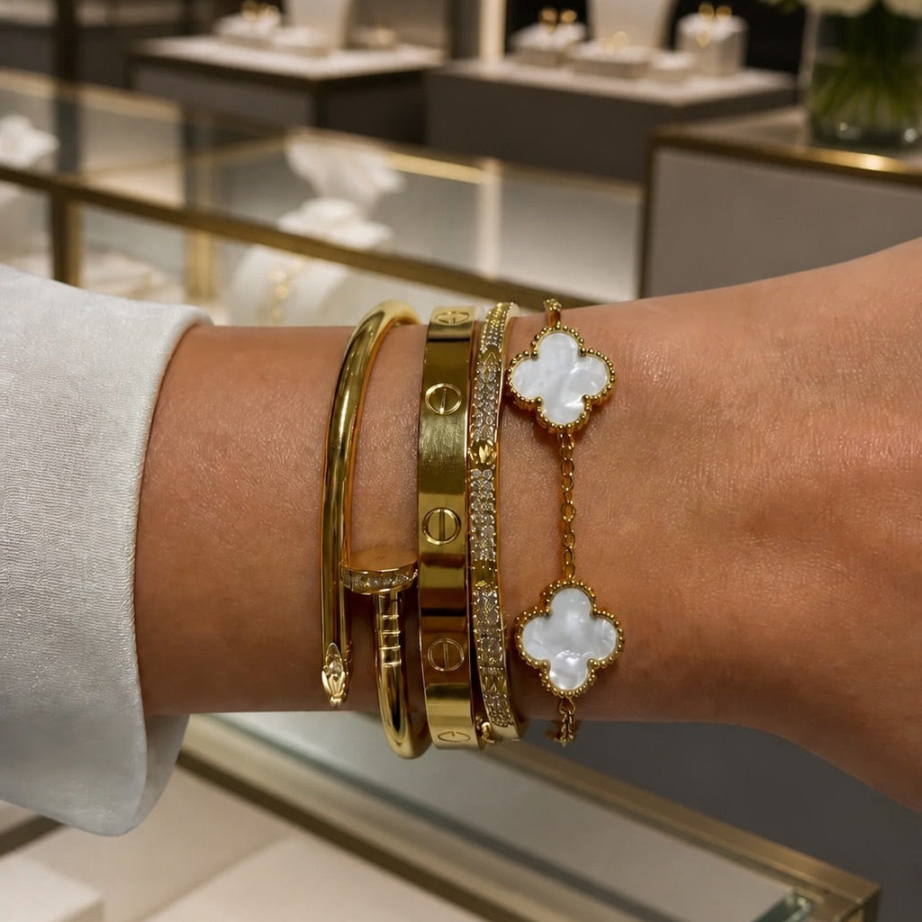 FIVE85 4-Piece 18K Gold PVD Jewelry Stacking MP Bracelet Set