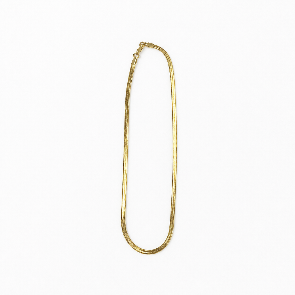18K Gold PVD Flat Snake Chain Dainty Herringbone Necklace