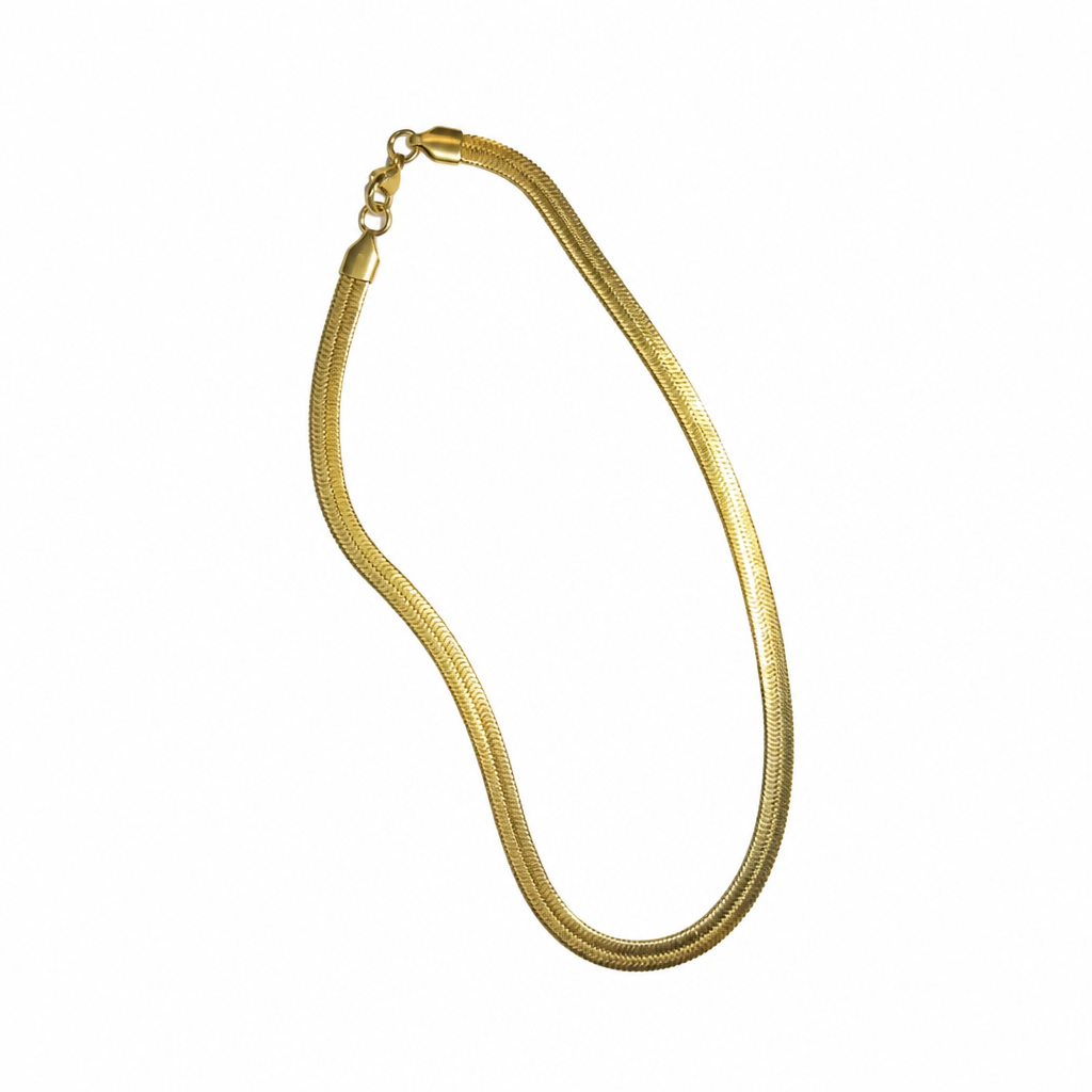 18K Gold PVD Flat Snake Chain Herringbone Necklace