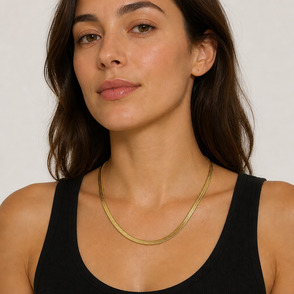 18K Gold PVD Flat Snake Chain Herringbone Necklace
