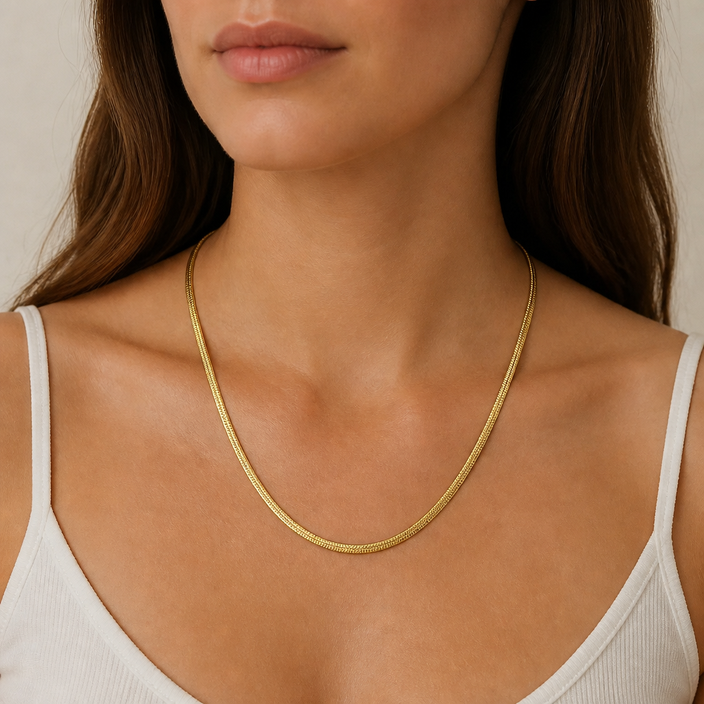 18K Gold PVD Flat Snake Chain Dainty Herringbone Necklace