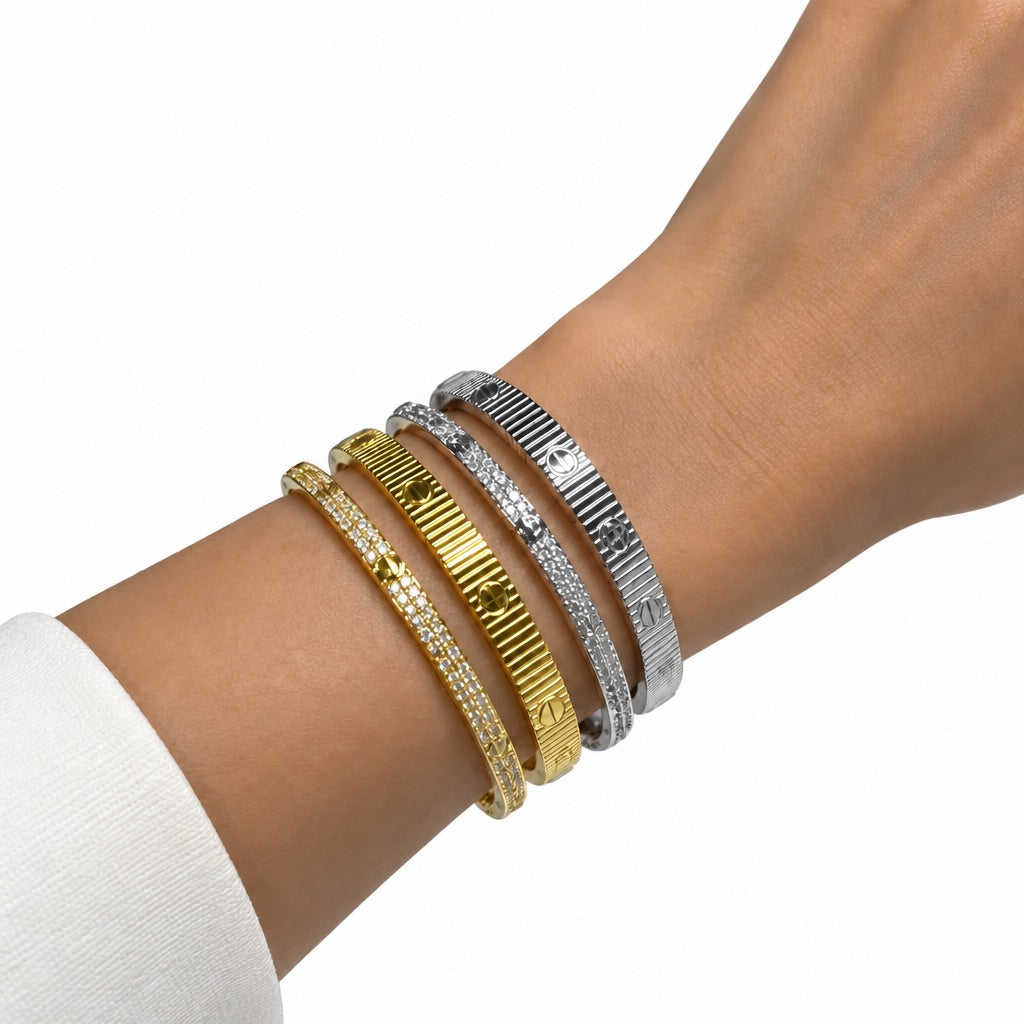 FIVE85 4-Piece 18K Gold PVD Jewelry Stacking Bracelet Set