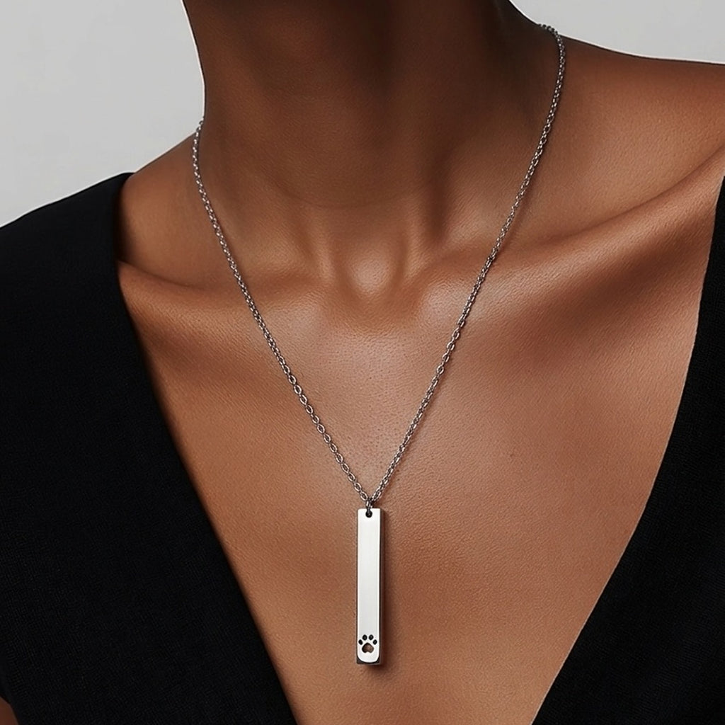 Paw Print Cutout Bar Necklace