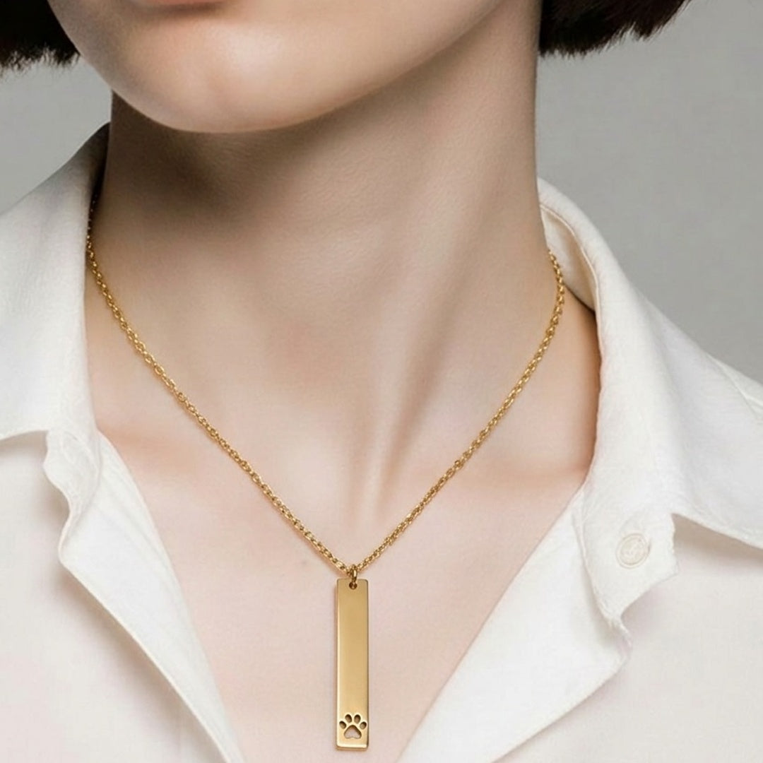 Paw Print Cutout Bar Necklace