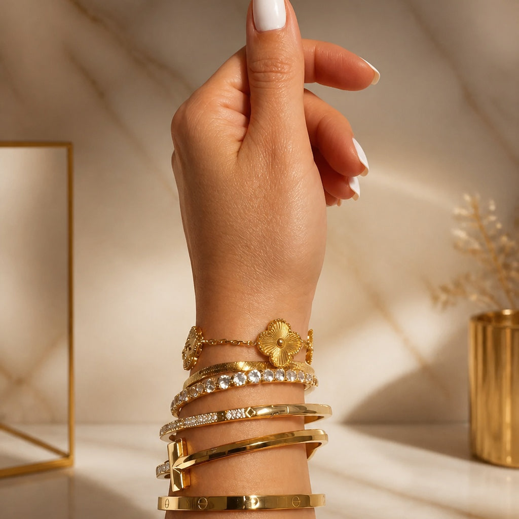 FIVE85 6-Piece 18K Gold PVD Jewelry Stacking Bracelet Set