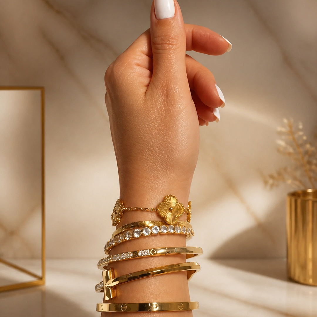 FIVE85 6-Piece 18K Gold PVD Jewelry Stacking Bracelet Set