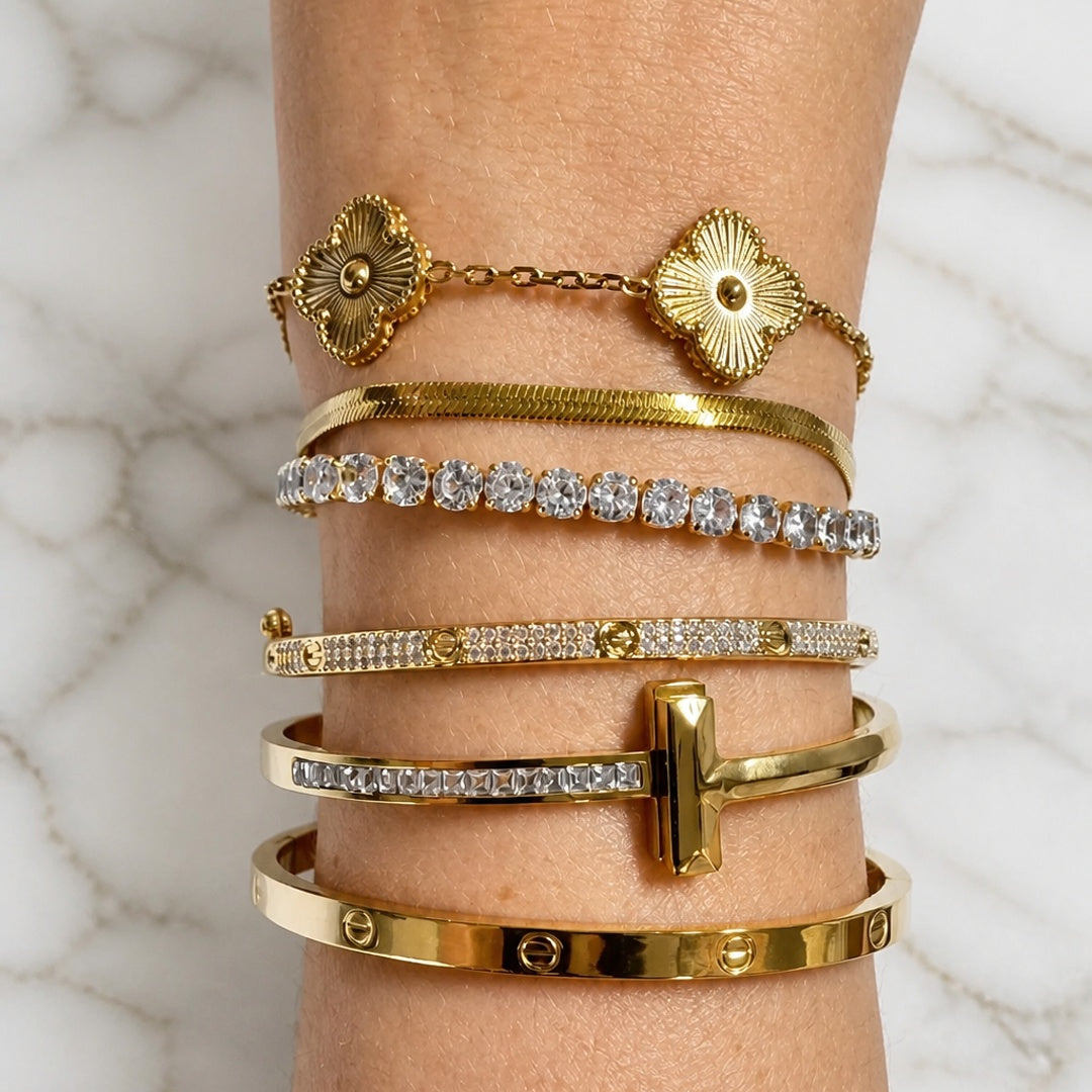 FIVE85 6-Piece 18K Gold PVD Jewelry Stacking Bracelet Set