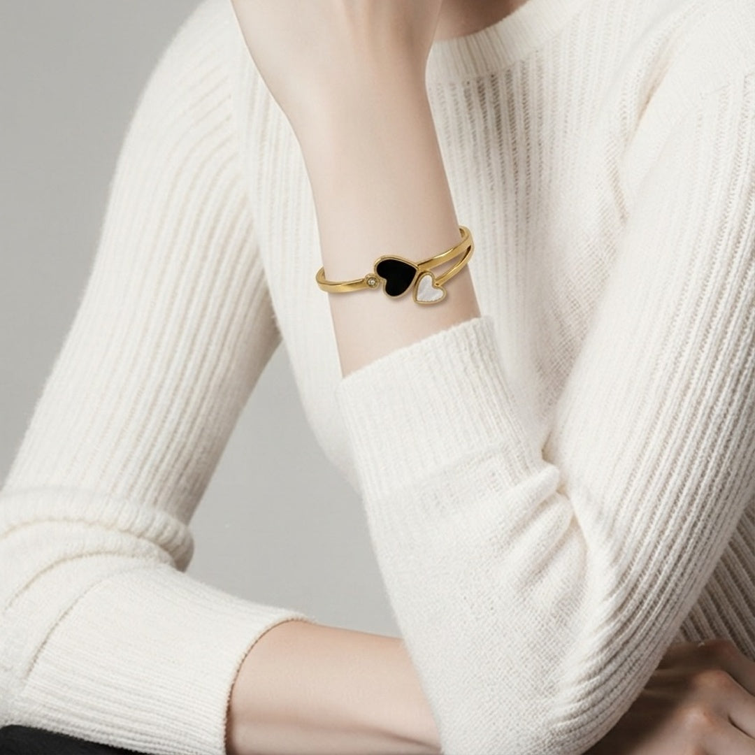 18K Gold PVD Heart Charm Bangle
