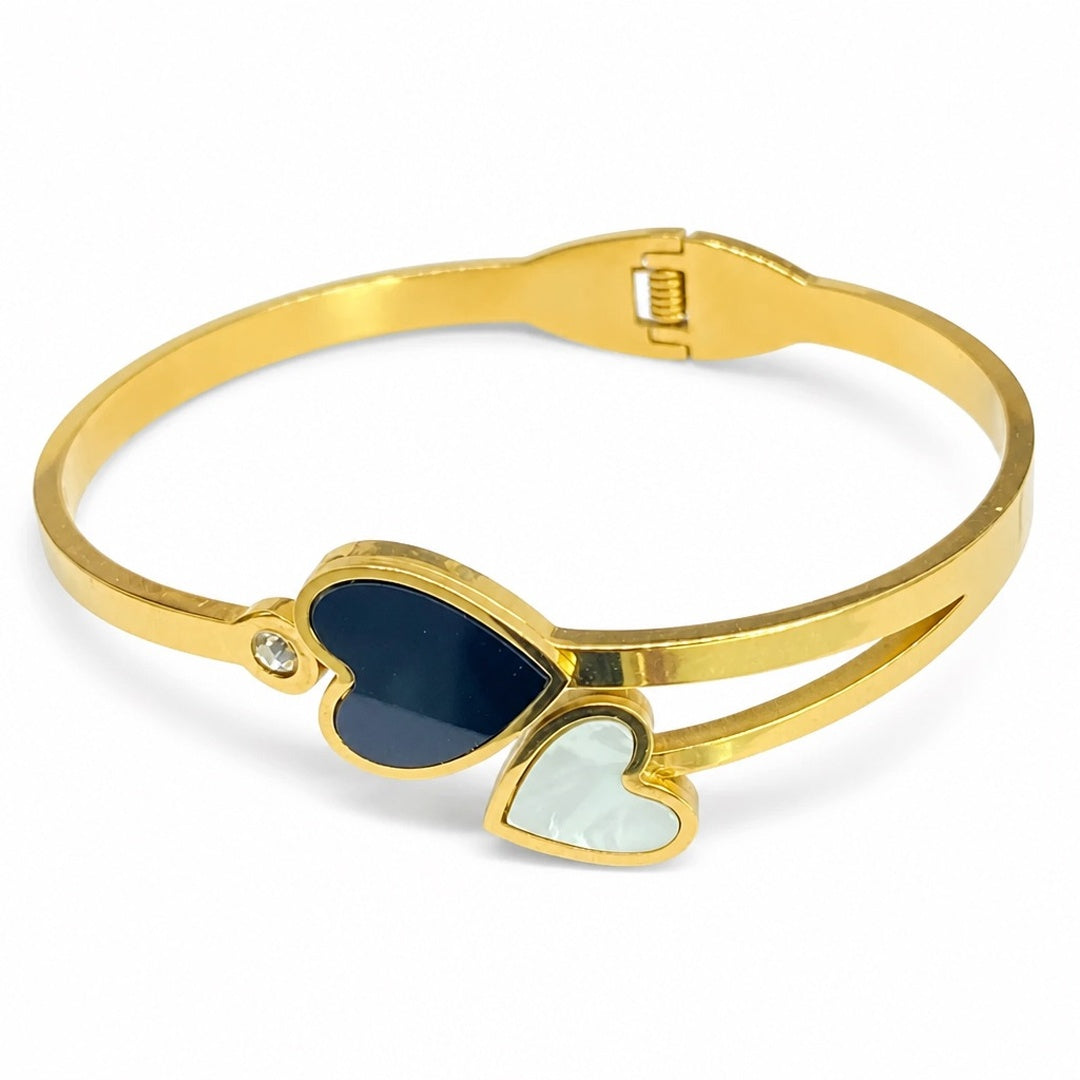 18K Gold PVD Heart Charm Bangle