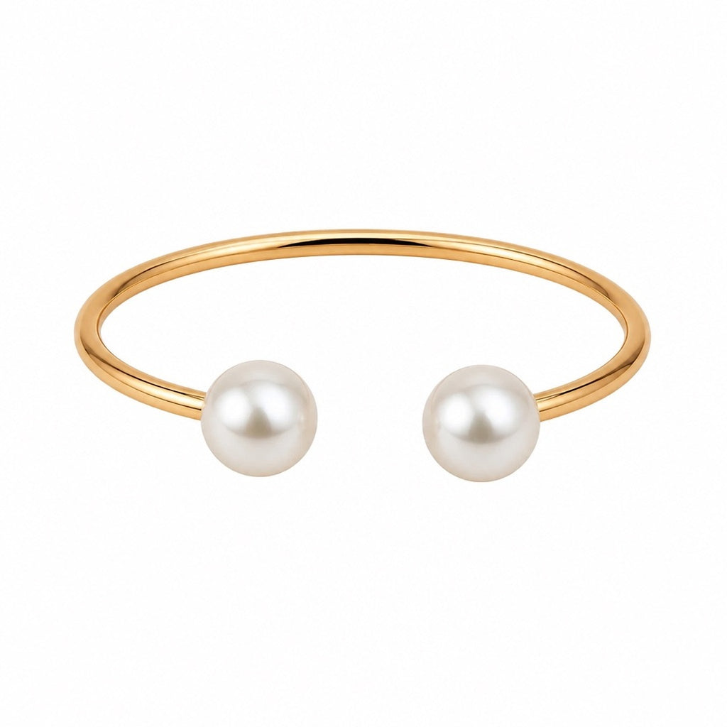 18K Gold PVD Pearl Charm Bangle