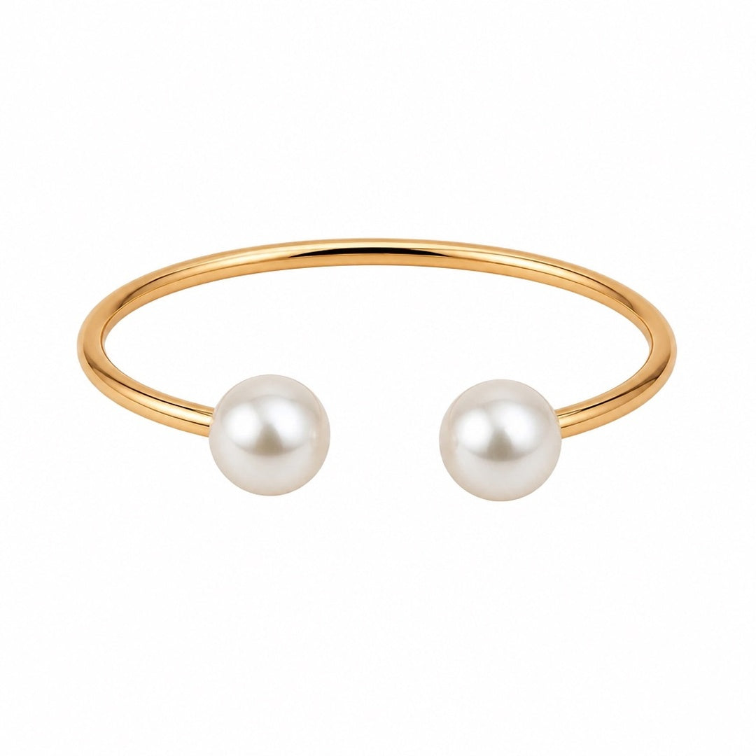 18K Gold PVD Pearl Charm Bangle