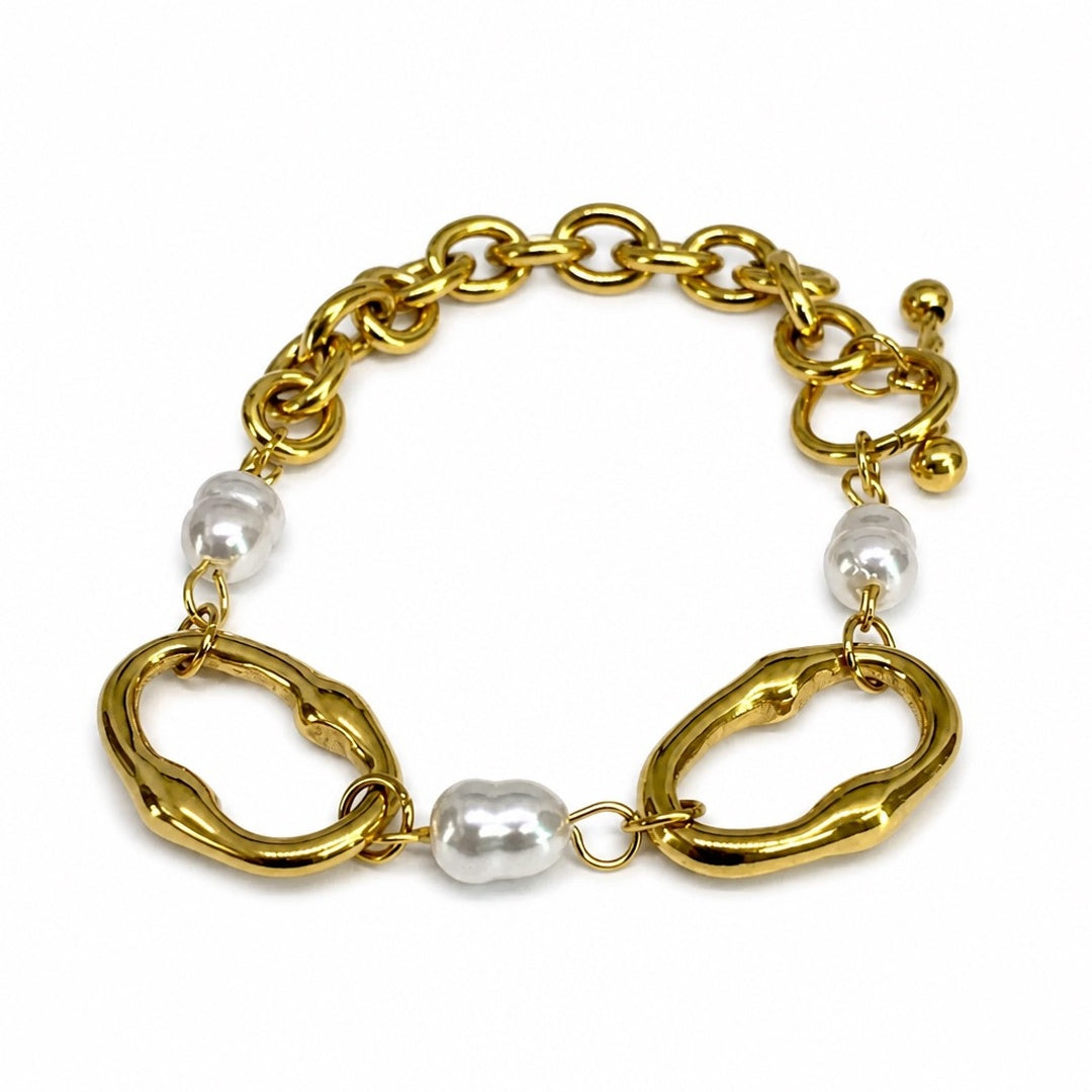 18K Gold PVD Pearl Toggle Bracelet