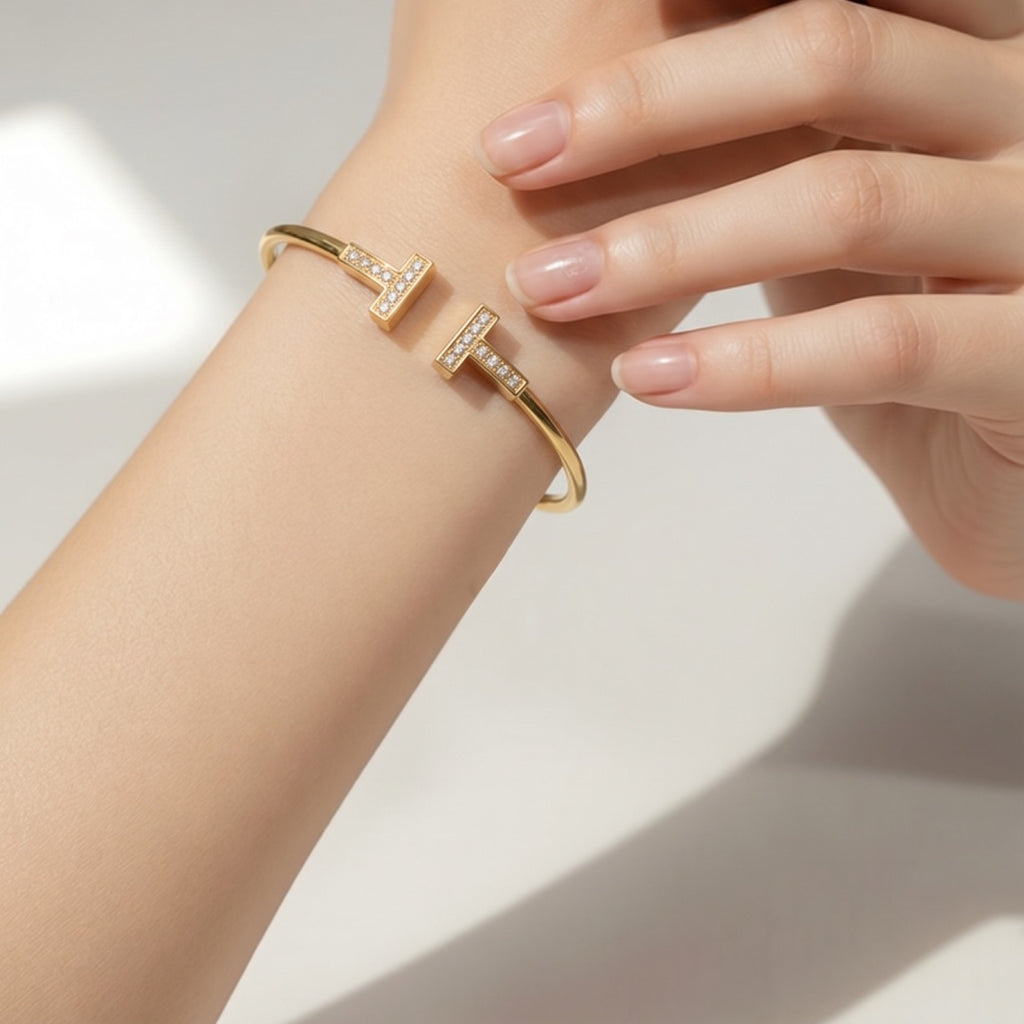 18K Gold PVD Modern T-Bar Bangle