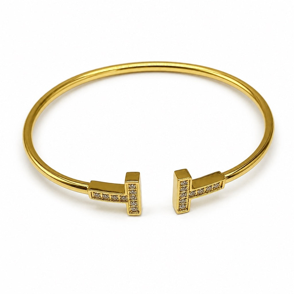 18K Gold PVD Modern T-Bar Bangle