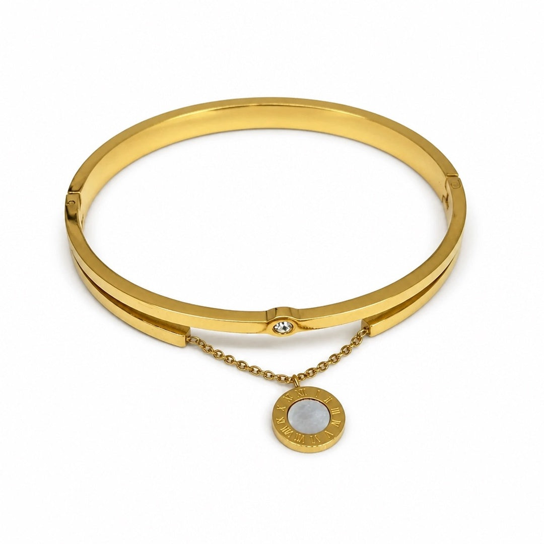 18K Gold PVD Charm Drop Bangle