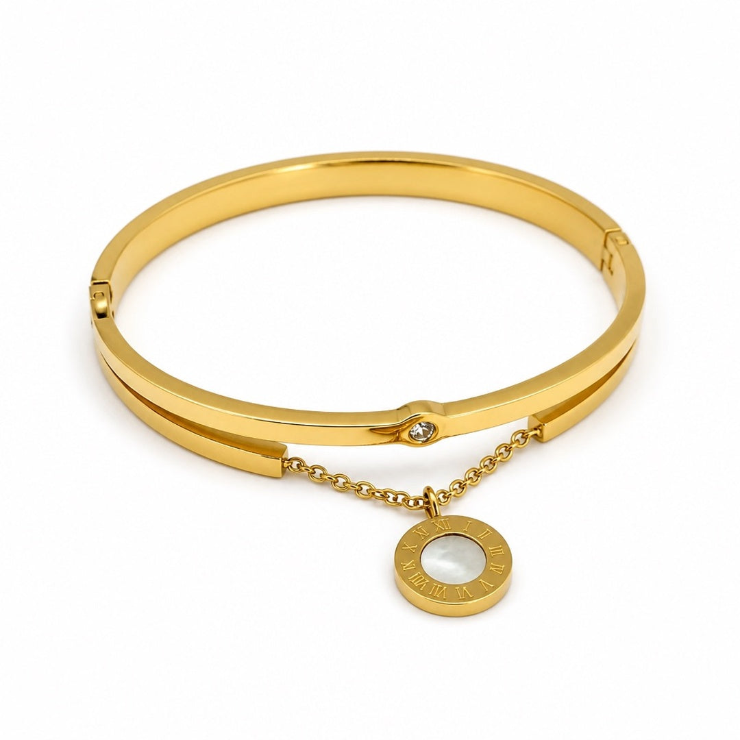 18K Gold PVD Charm Drop Bangle