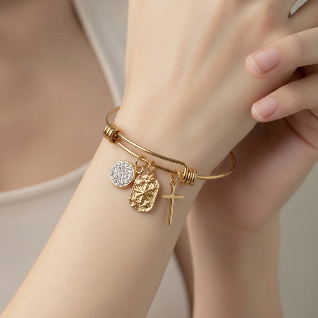 18K Gold PVD Boho Charm Bangle