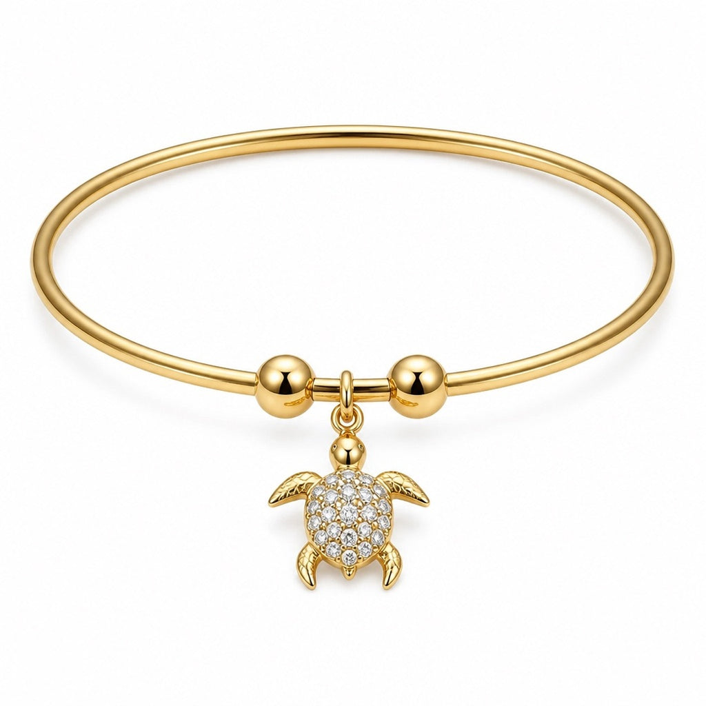 18K Gold PVD Pave Turtle Charm Bangle