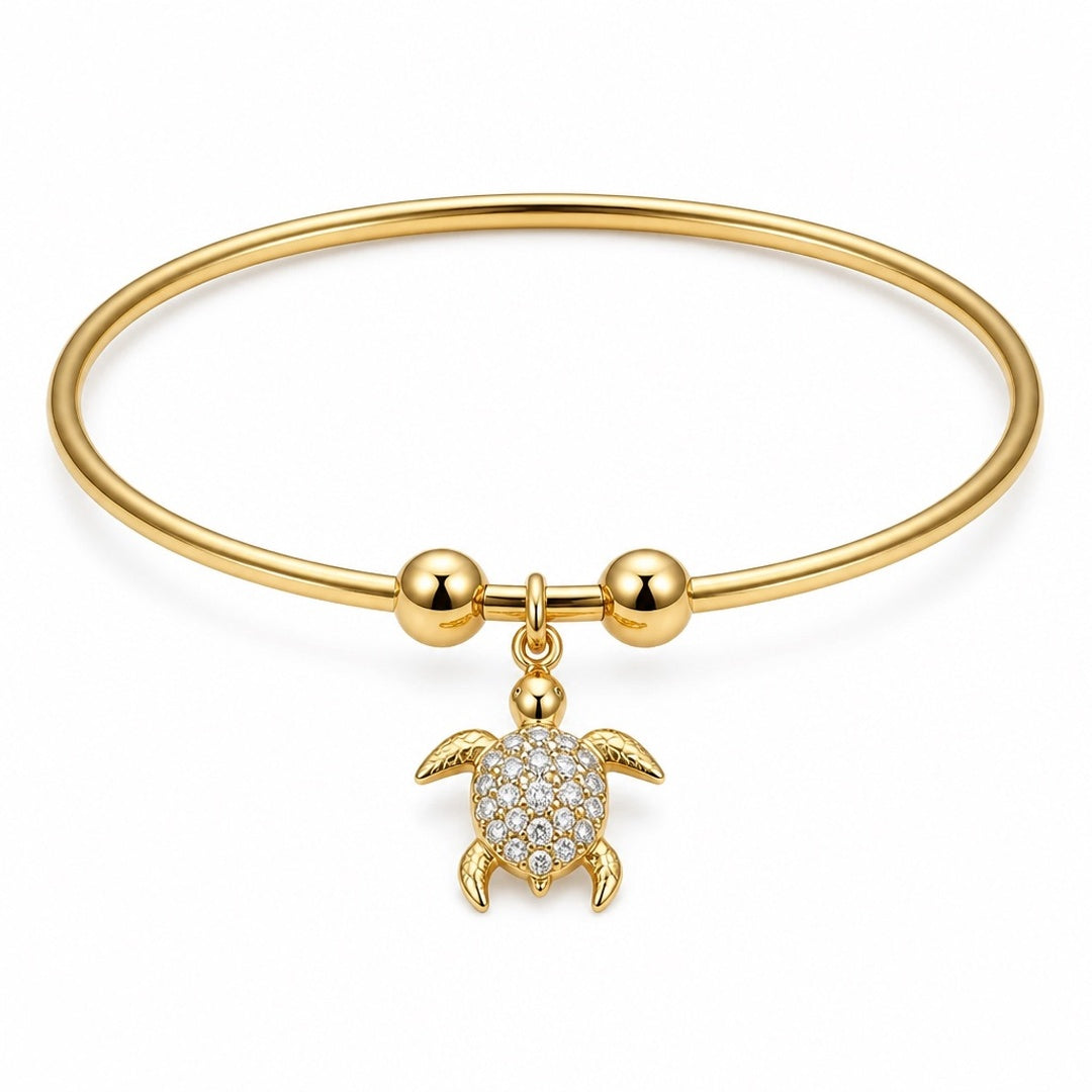 18K Gold PVD Pave Turtle Charm Bangle