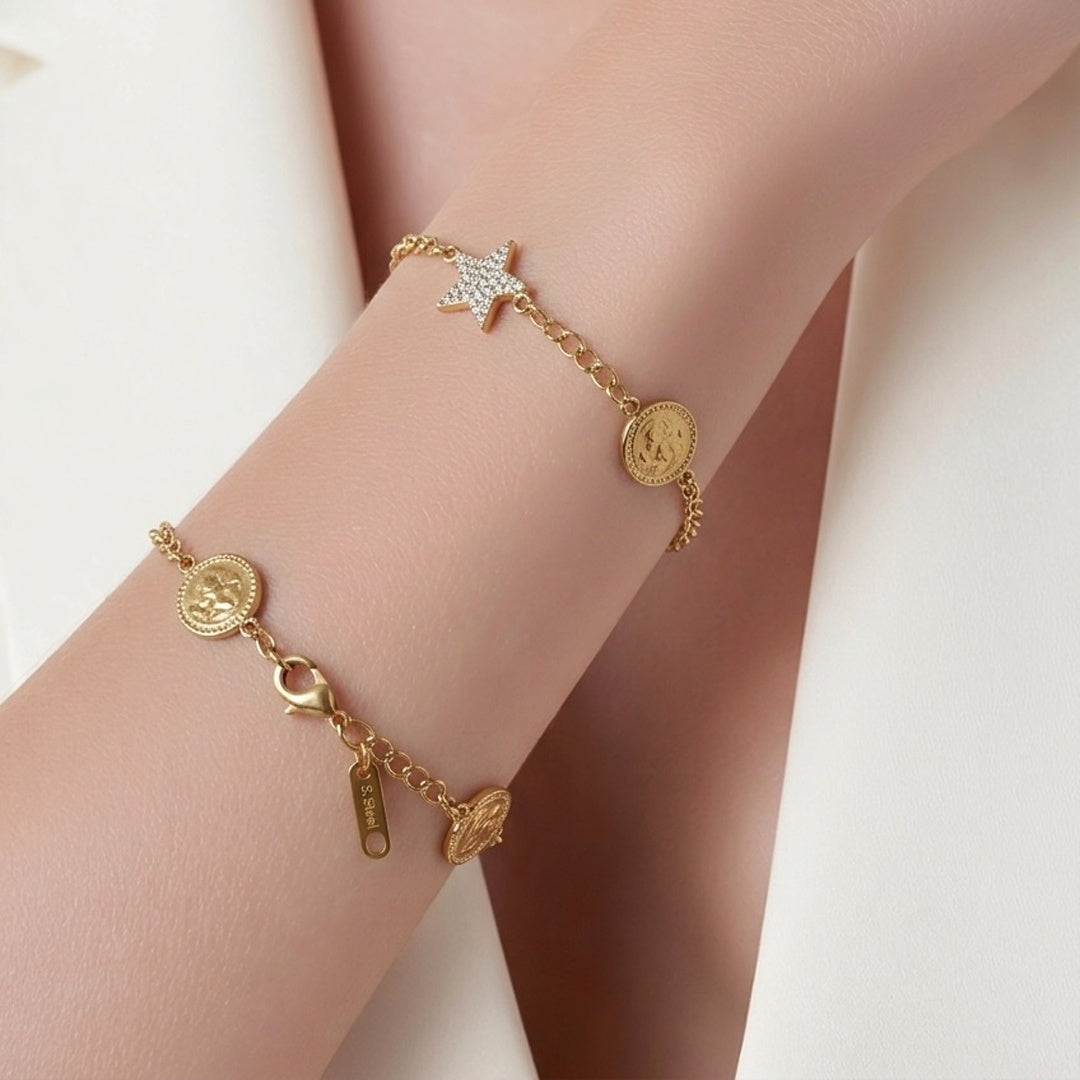 18K Gold PVD Coin Charm Bracelet