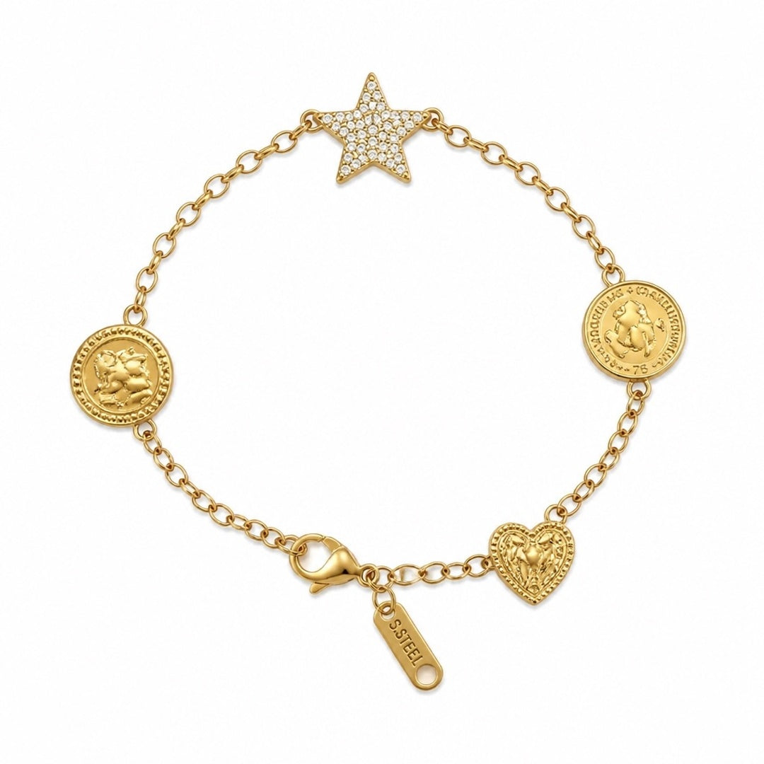 18K Gold PVD Coin Charm Bracelet