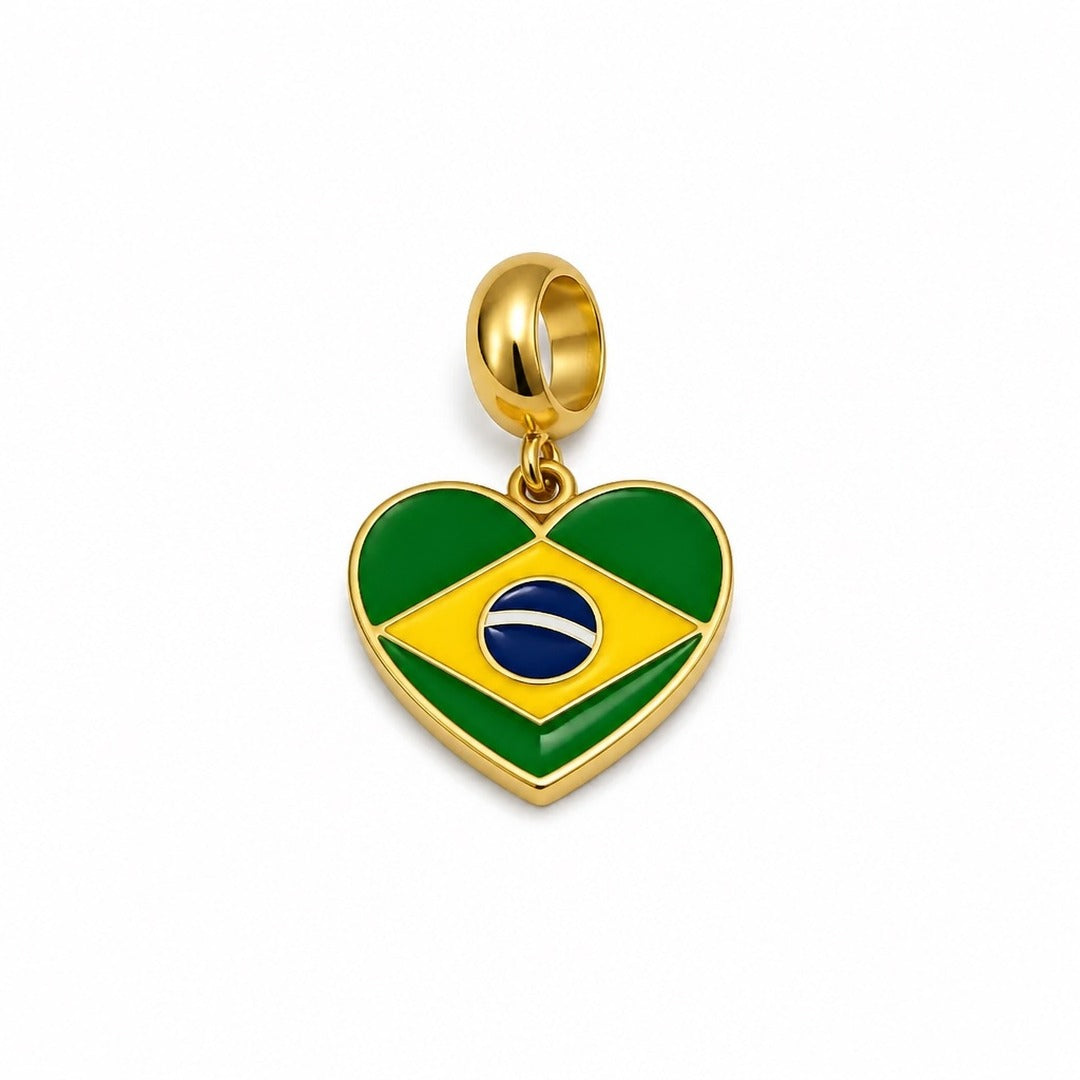 Brazil Flag Heart Charm