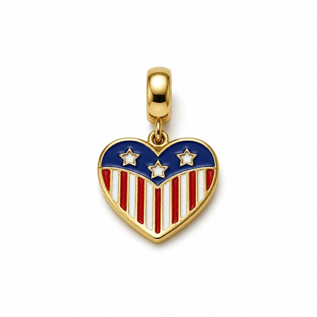 USA Stars & Stripes Heart Charm