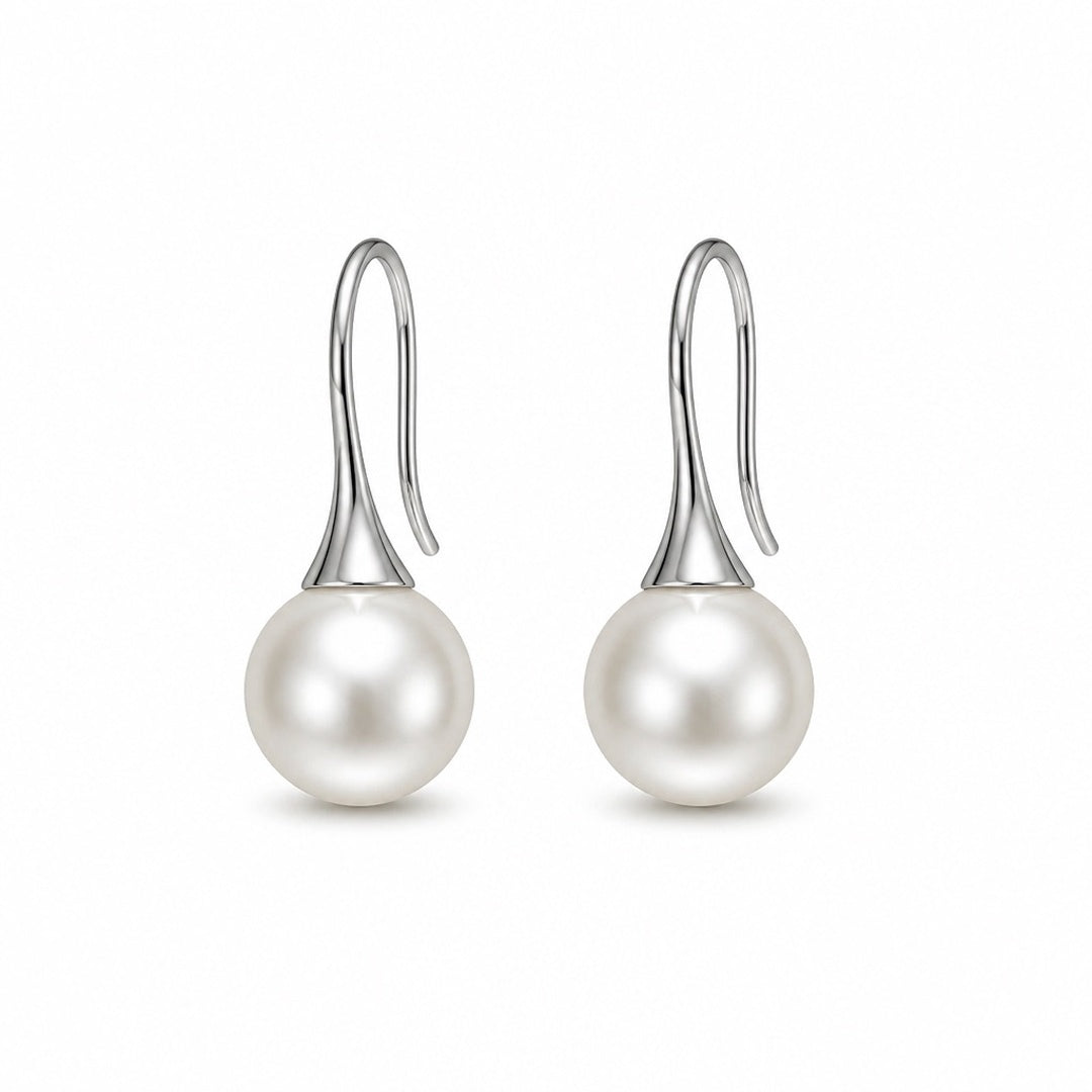 Silver Large Pearl Drop Earrings
