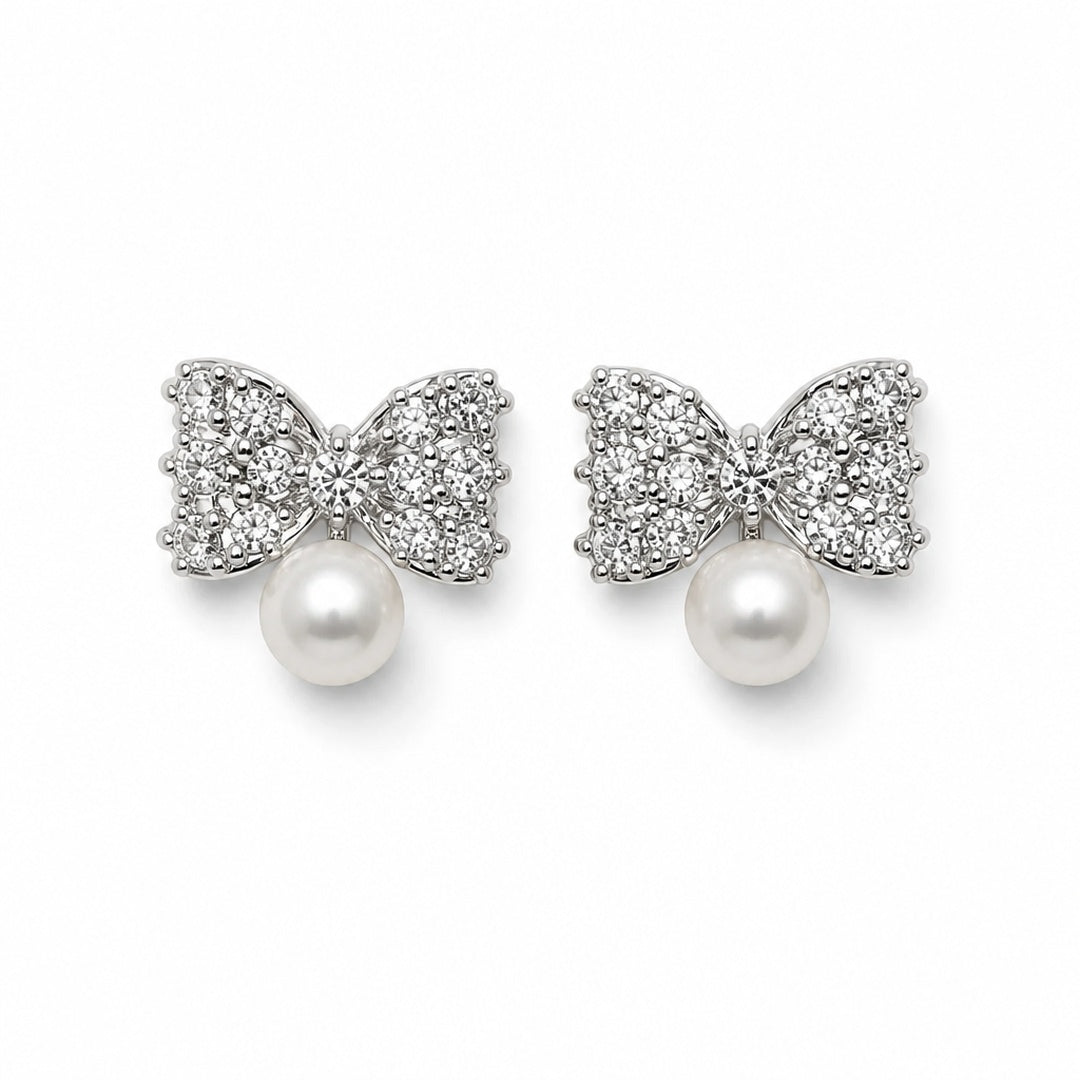 Bow Pearl Stud Earrings