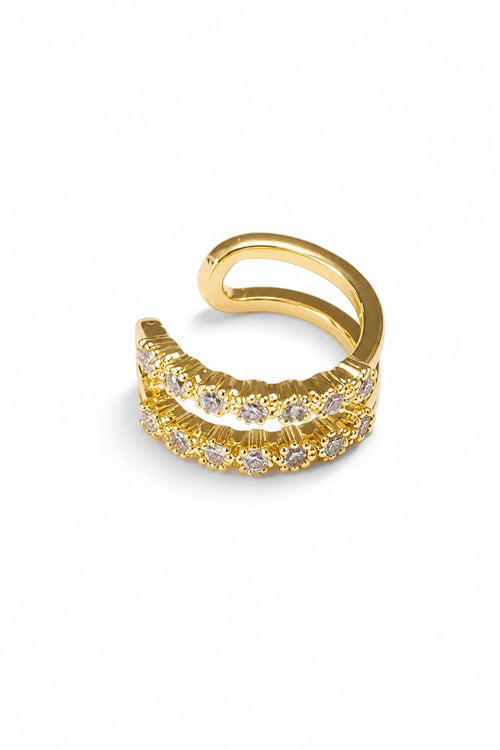 18K Gold PVD Double Crystal Row Ear Cuff