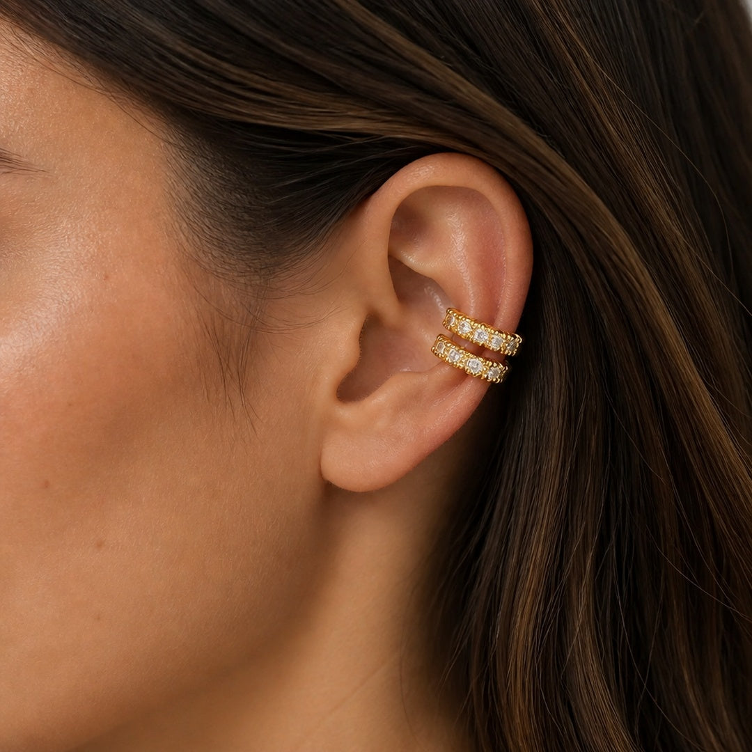 18K Gold PVD Double Crystal Row Ear Cuff