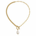 18K Gold PVD Carabiner Necklace, Freshwater Pearl