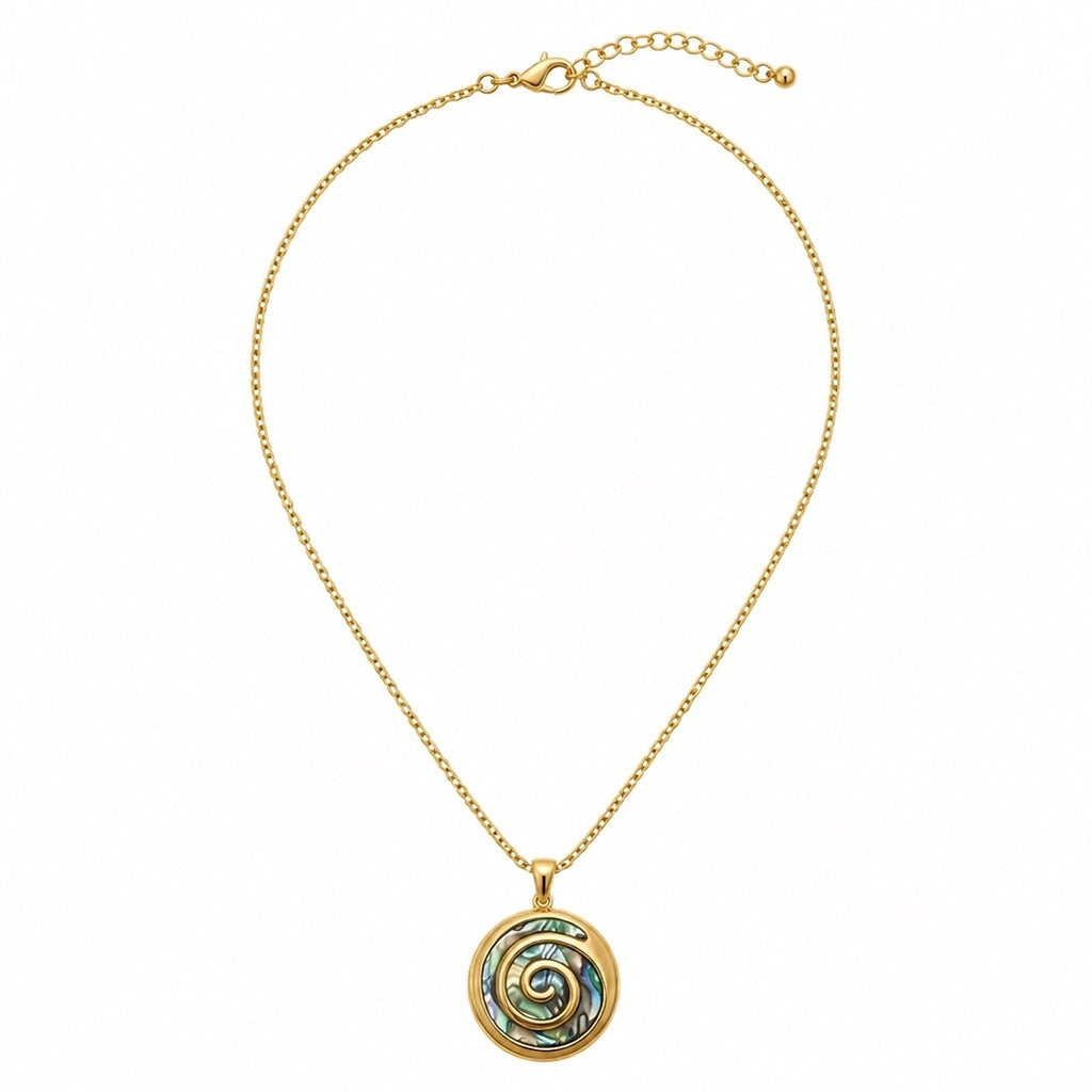 18K Gold PVD Abalone Spiral Pendant Necklace