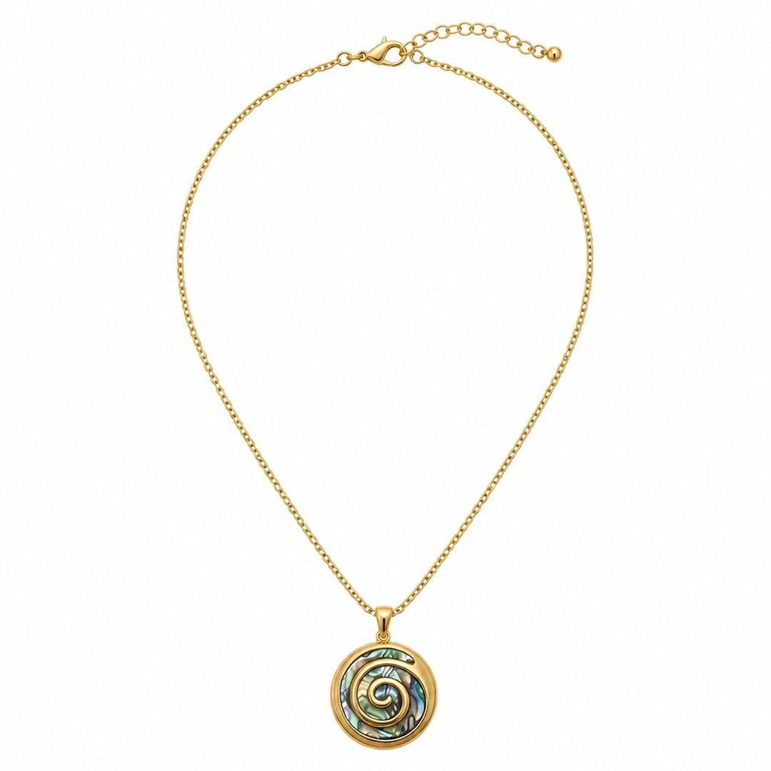 18K Gold PVD Abalone Spiral Pendant Necklace