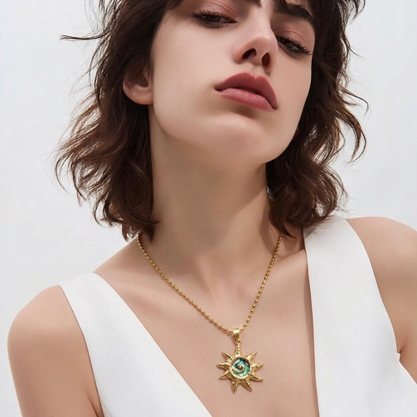 18K Gold PVD Abalone Sun Pendant Necklace