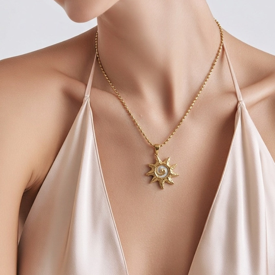 18K Gold PVD Sunburst Shell Pendant Necklace