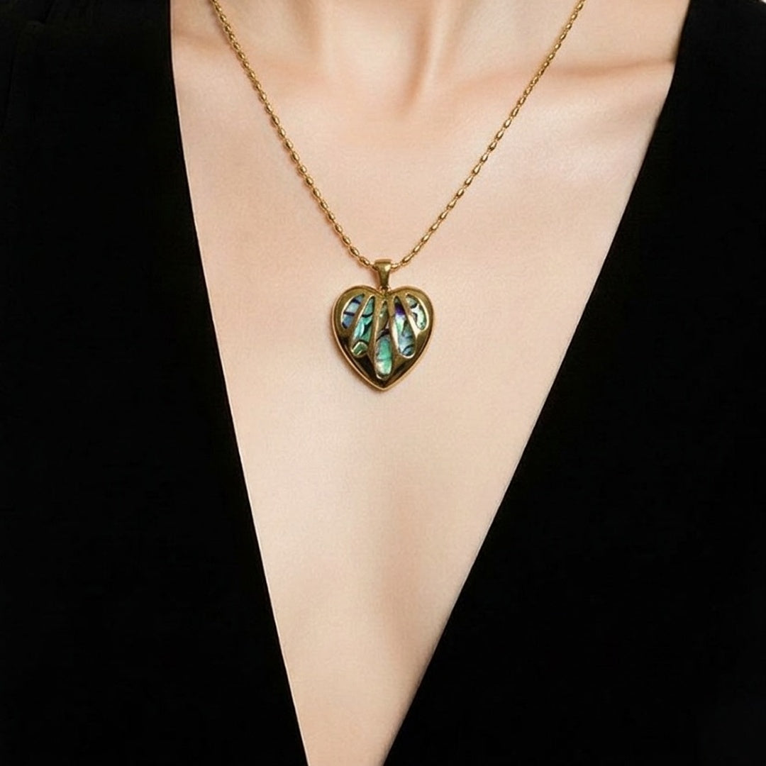 18K Gold PVD Abalone Heart Charm Necklace