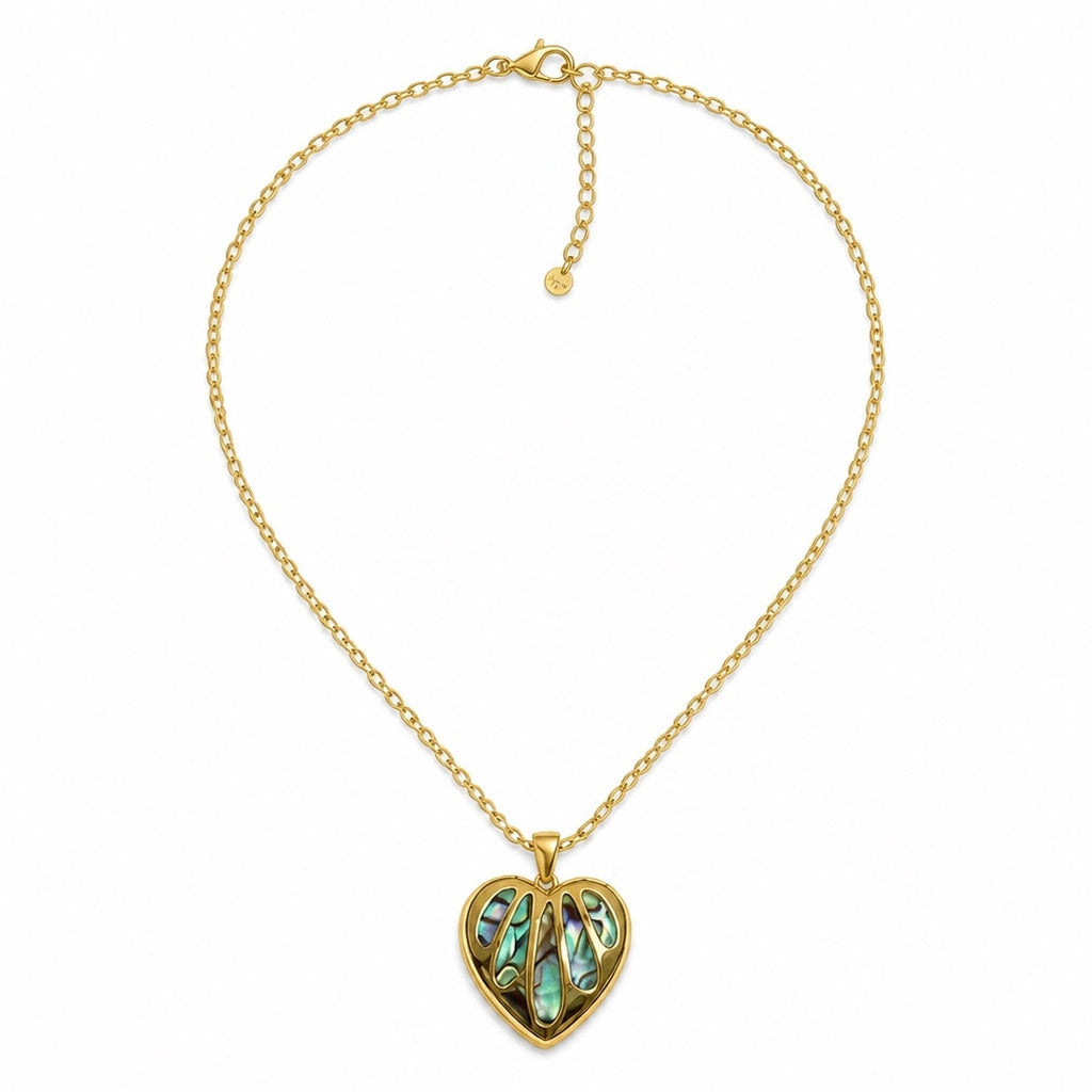 18K Gold PVD Abalone Heart Charm Necklace