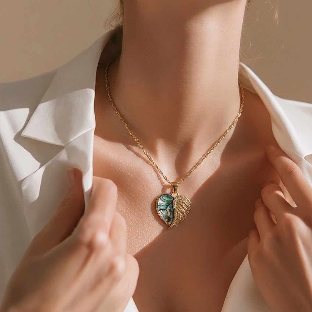 18K Gold PVD Abalone Heart Locket Necklace