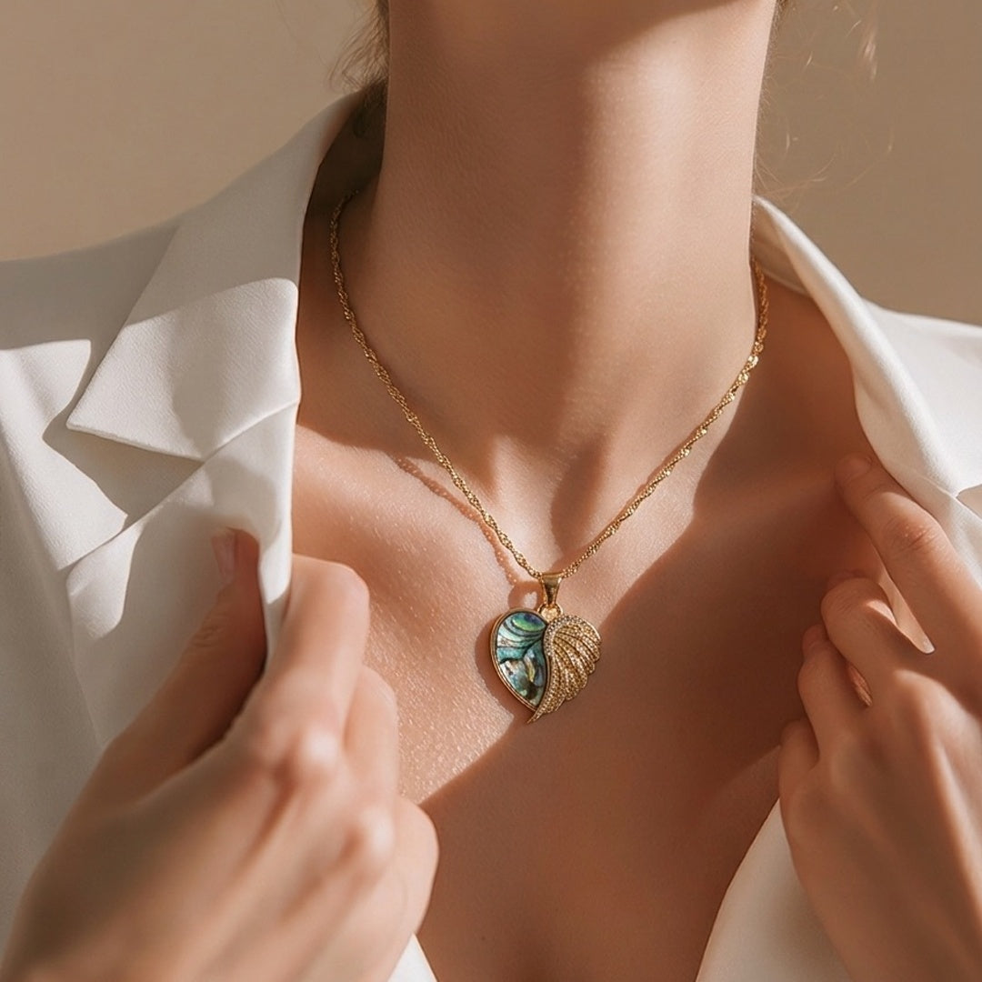 18K Gold PVD Abalone Heart Locket Necklace