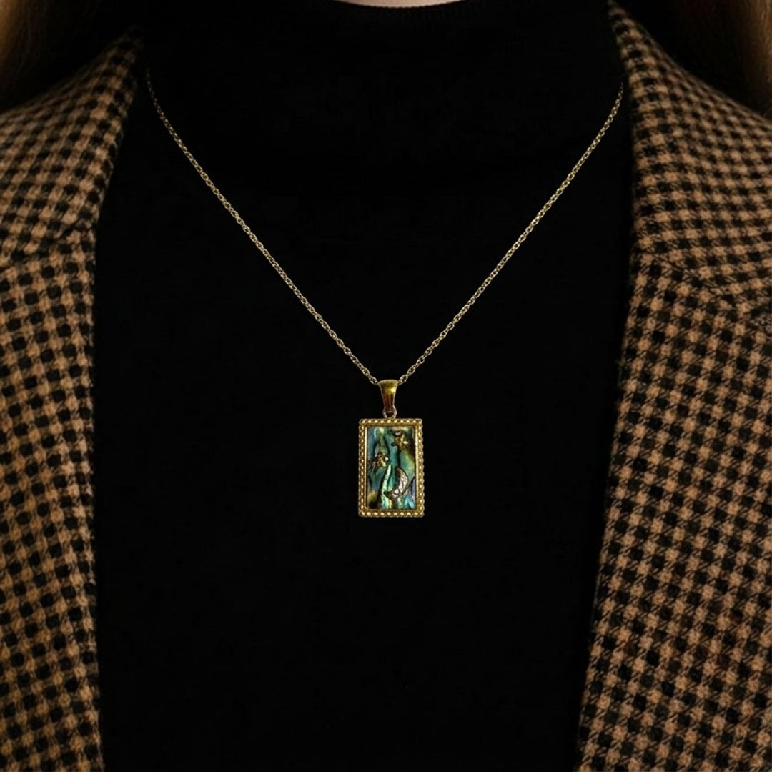 18K Gold PVD Abalone Rectangle Pendant Necklace