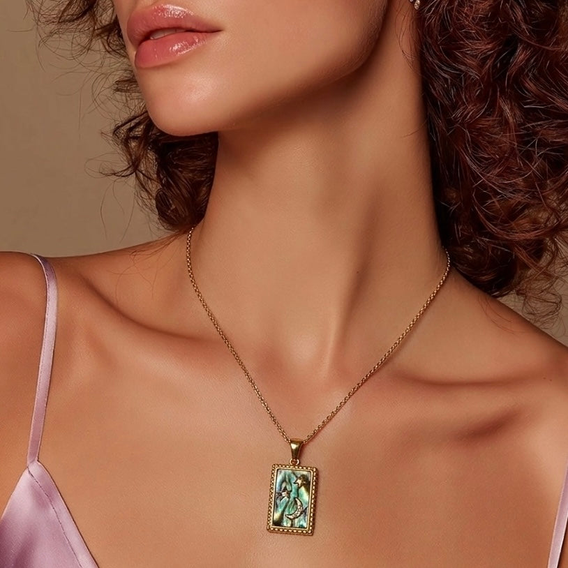 18K Gold PVD Abalone Rectangle Pendant Necklace