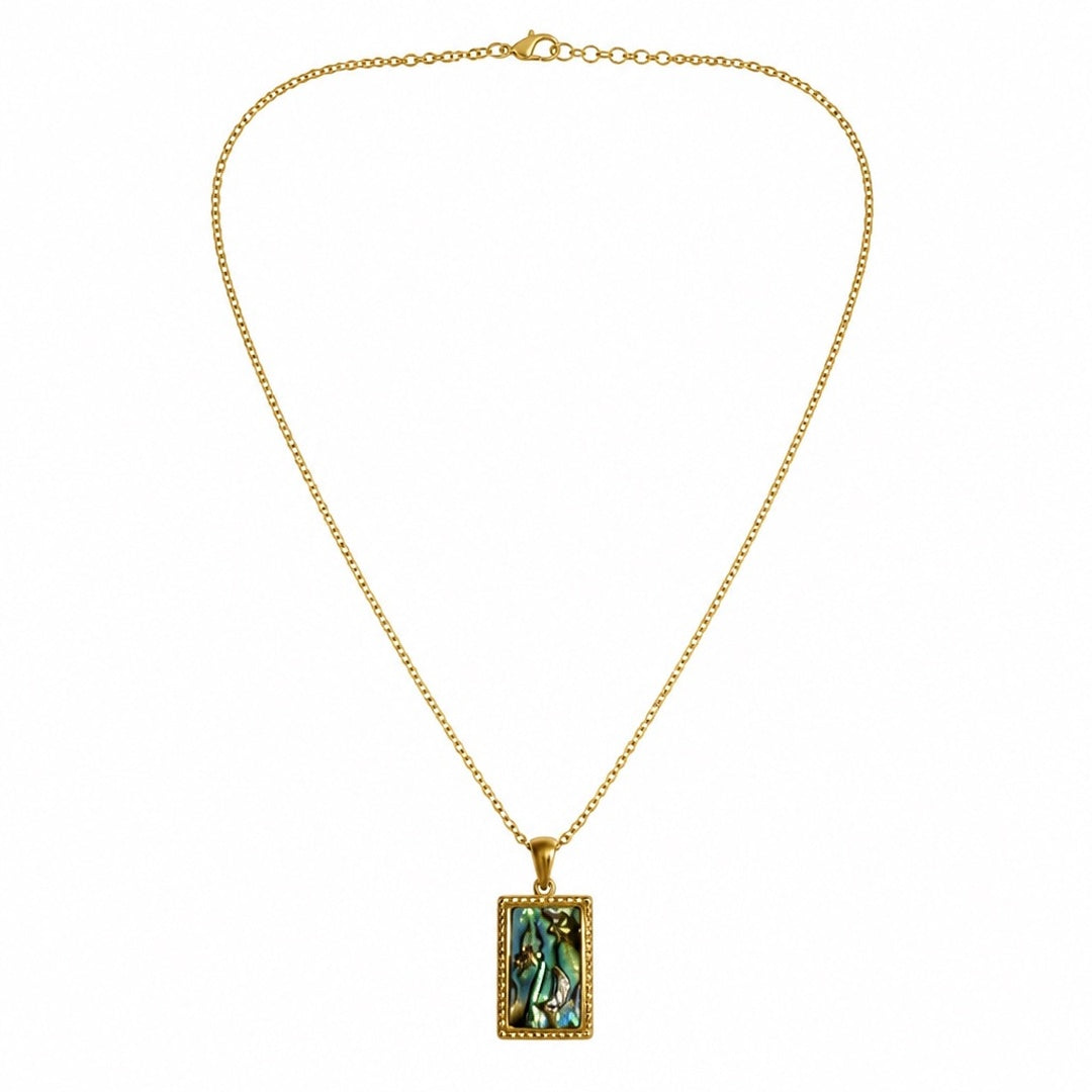 18K Gold PVD Abalone Rectangle Pendant Necklace