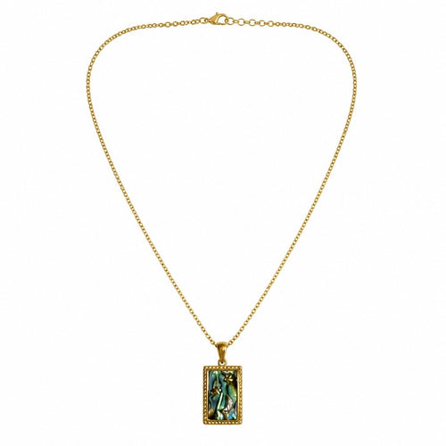 18K Gold PVD Abalone Rectangle Pendant Necklace